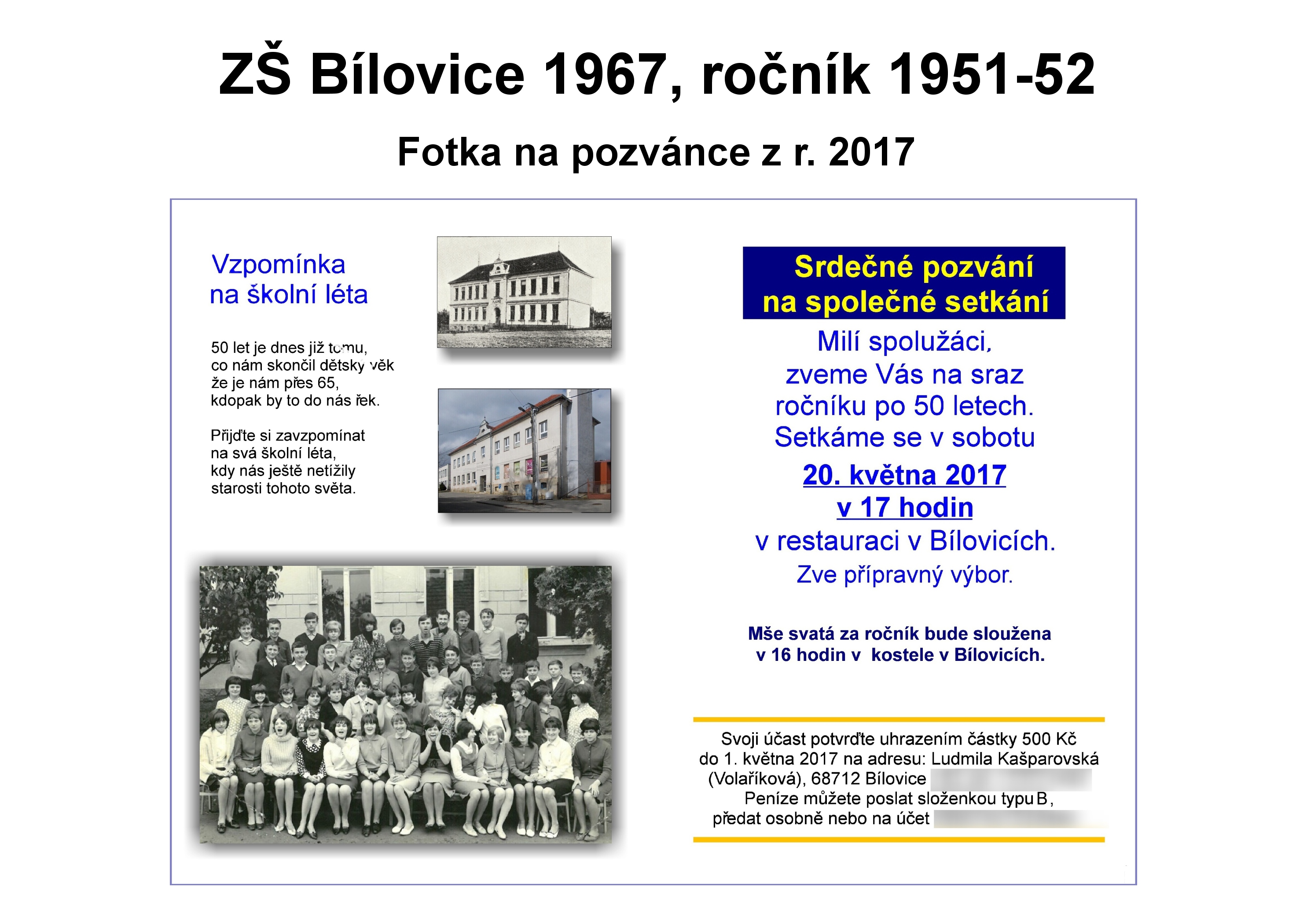 ZŠ Bílovice 1967 na pozvánce